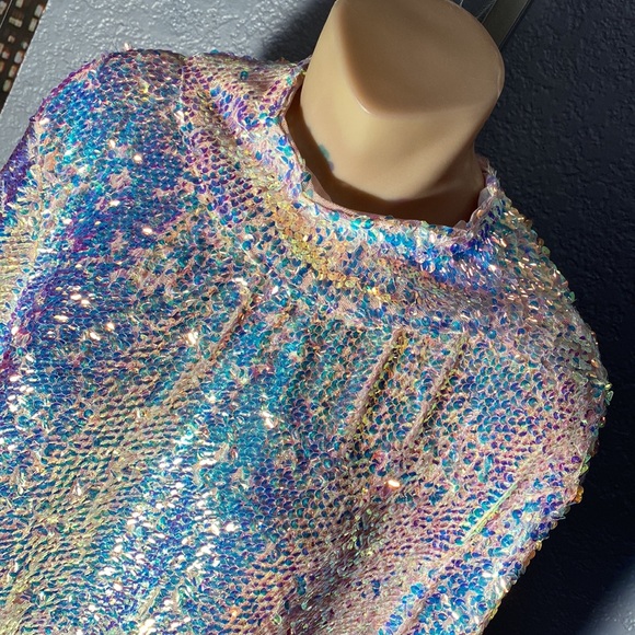 FREE PEOPLE - blouse: l/s w translucent sequins, lined, cowl draped rear - XL - Picture 9 of 16